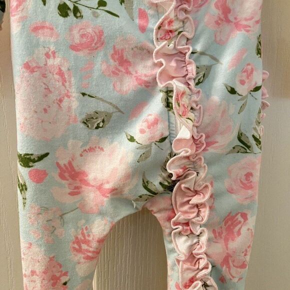 SweetHoney OG Ruffled Dreamer PJ Sleeper Zippy Blue Floral Girls Size 6 Months - Picture 5 of 12
